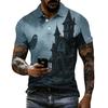 Mens Halloween Printed Vintage Texture Short Sleeve Polo Shirt Loose Breathable Summer Sports Streetwear Casual Top