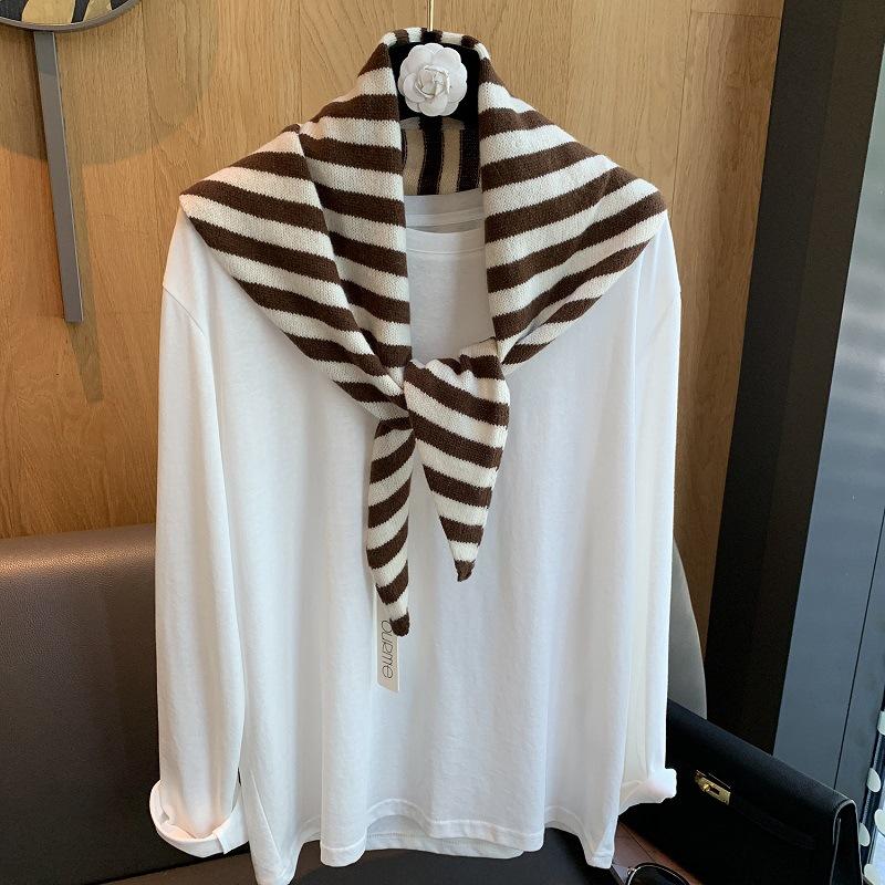 British Korean Niche  Wool Knitted Triangular Scarf Women Stripe Headscarf Knitted Scarf Multi-Functional Warm Knitted Scarf