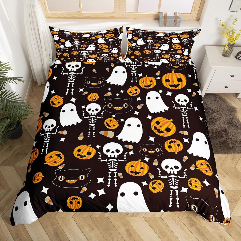 Comforter Halloween Bats Glitter Stars Galaxy Gothic Bedding Set Cute Cartoon Watercolor Bat Comforter Twin Queen Size