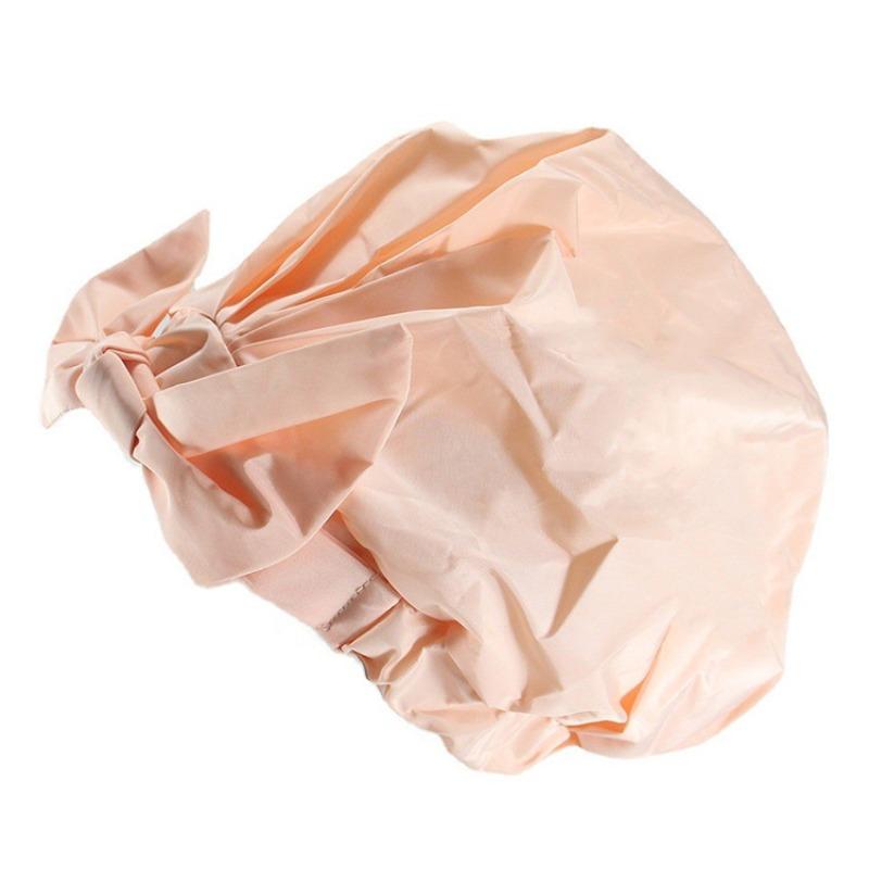 Brand new revised full circle elastic adjustment printed waterproof shower cap bow strap round hat