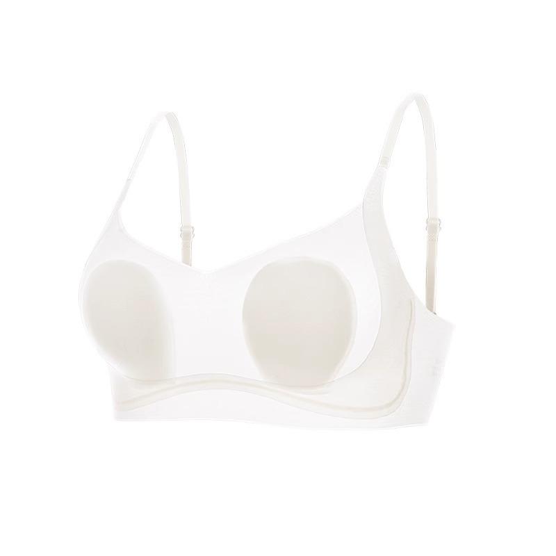 Ice silk seamless underwear women's big breasts show small rabbit ears, thin shoulder straps, large open back, breathable bra, summer thin style