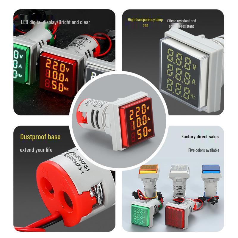 AD16-22AVHZ Digital LED Meter: AC Current, Voltage, Hertz Display with Current Transformer.