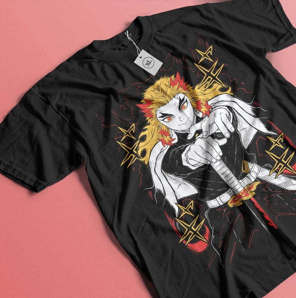 Anime Kyojuro Rengoku Flame Hashira Demon Slayer Kimetsu No Yaiba Black TShirt S