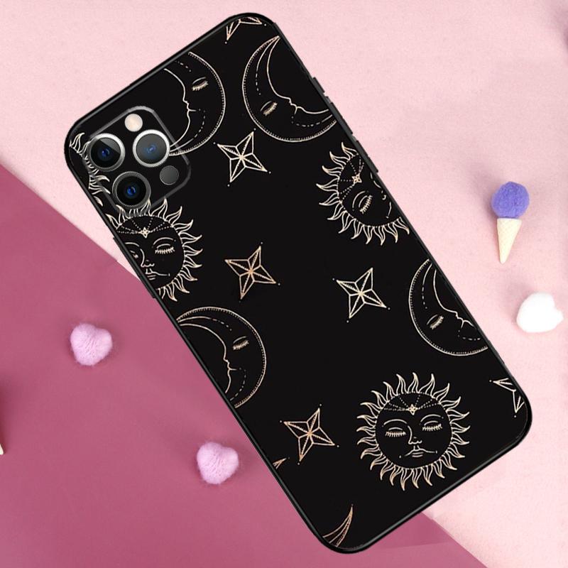 Crescent Moon Sun Phone Case For iPhone 17 Pro Max 11 14 15 16 Pro Max Plus 12 13 Mini 16e 17 Air Back Cover