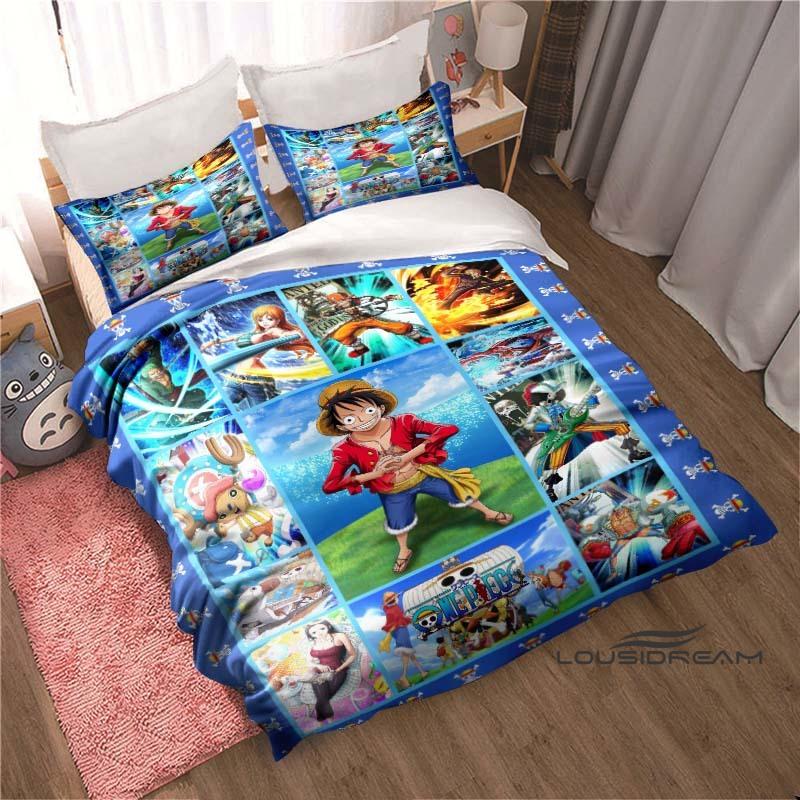 Monkey D. Luffy Cartoon ONE PIECE Bedding Set, Duvet Cover and Pillowcase 3-Piece Set, Holiday Gift for Children and Adults