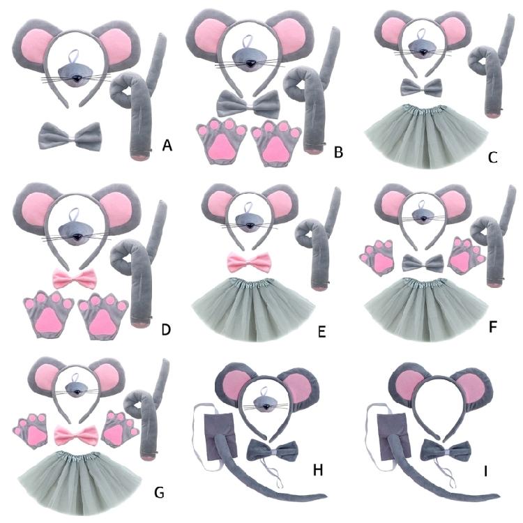 Animal Dress Up Kits Mouse Hairband, Tail, and Bowtie for Kids Birthday Parties