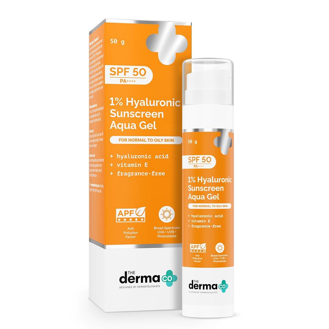 

The Derma Co Hyaluronic Sunscreen Aqua Gel SPF 50 PA++++ Lightweight Hydrating No White Cast Daily Sun Protection 50 g