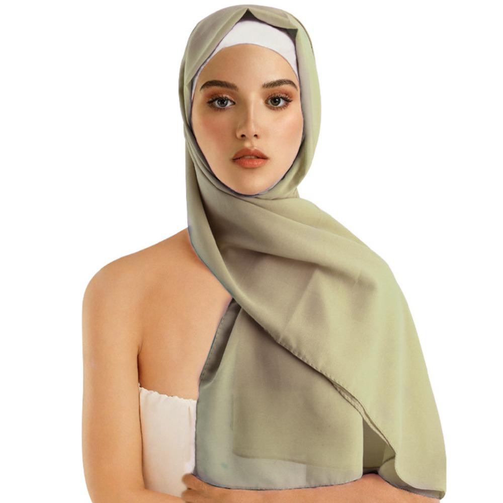 Solid Color Chiffon Hijab Scarf Bubble Pearl Soft Chiffon Headscarf Plain Design Folded Style Shawls Scarf Summer Season