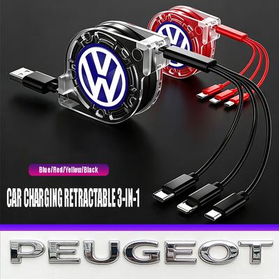 USB Type-C Fast Charging Cable 3in1 Telescopic Charger Valve Cap For VW Golf Amarok T5 Phaeton Teramont ID3 Tiguan T-Cross
