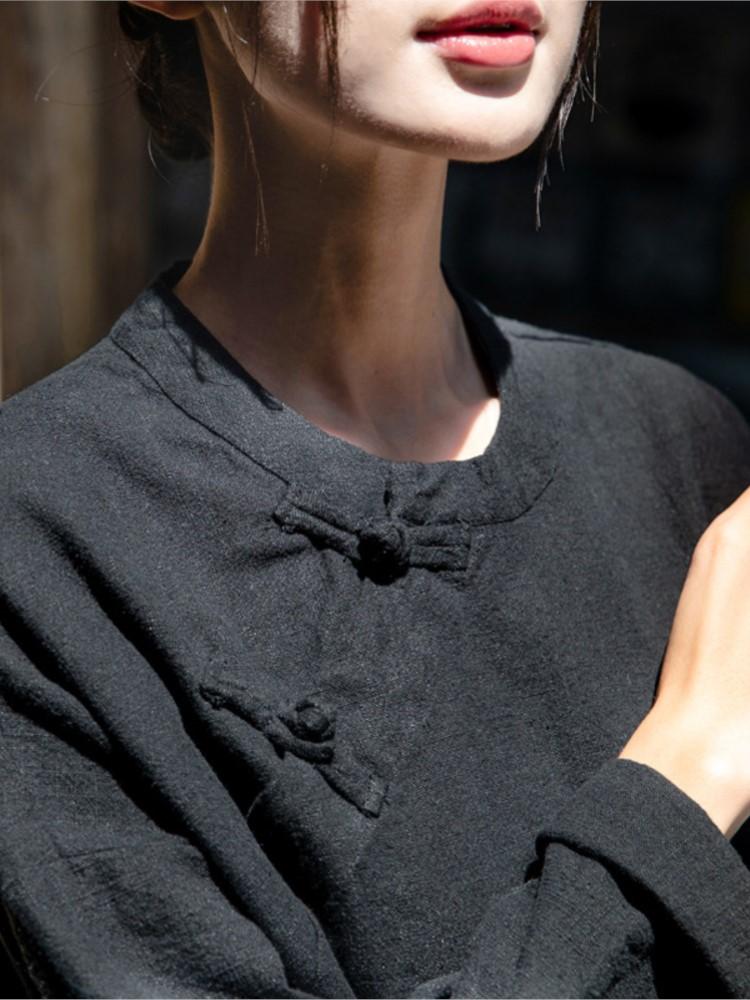 Johnature Women Vintage Linen Shirts Tops Long Sleeve Stand Blouses Spring Solid Color Button Women Shirts