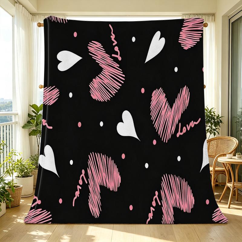 Lightweight Flannel Blanket Heart Pattern, Soft Warm, Home & Car Use, Perfect Valentine's Gift