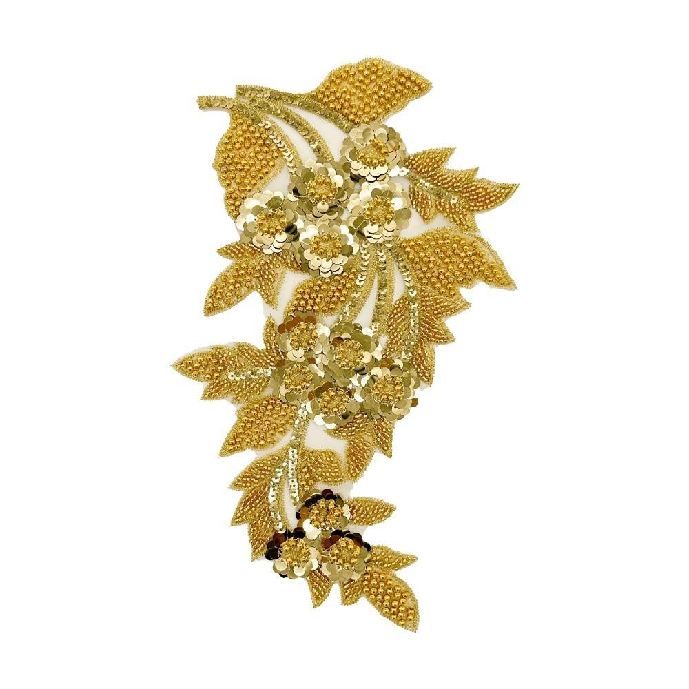 Модные 3D-патчи-цветы из пайеток, ручная вышивка, вышитые патчи, DIY, ручная работа, патчи, свадебное платье 33x21cm золотой
