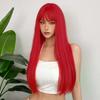 Parrucche Sintetiche Lisce con Frangia Capelli Lunghi Setosi Resistenti al Calore Parrucca Completamente Meccanica Parrucca per Cosplay Festa per Donne alla Moda