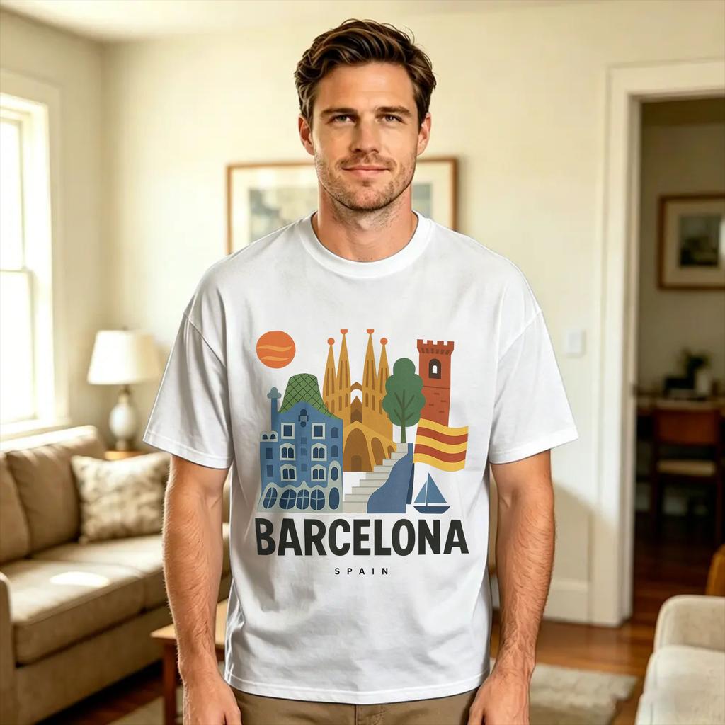 Harajuku Koszulka Barcelona Hiszpania Sagrada Familia Podróż po Europie Pamiątka Bawełniane Koszulki Modna Koszulka Dla Unisex Letnie Topy