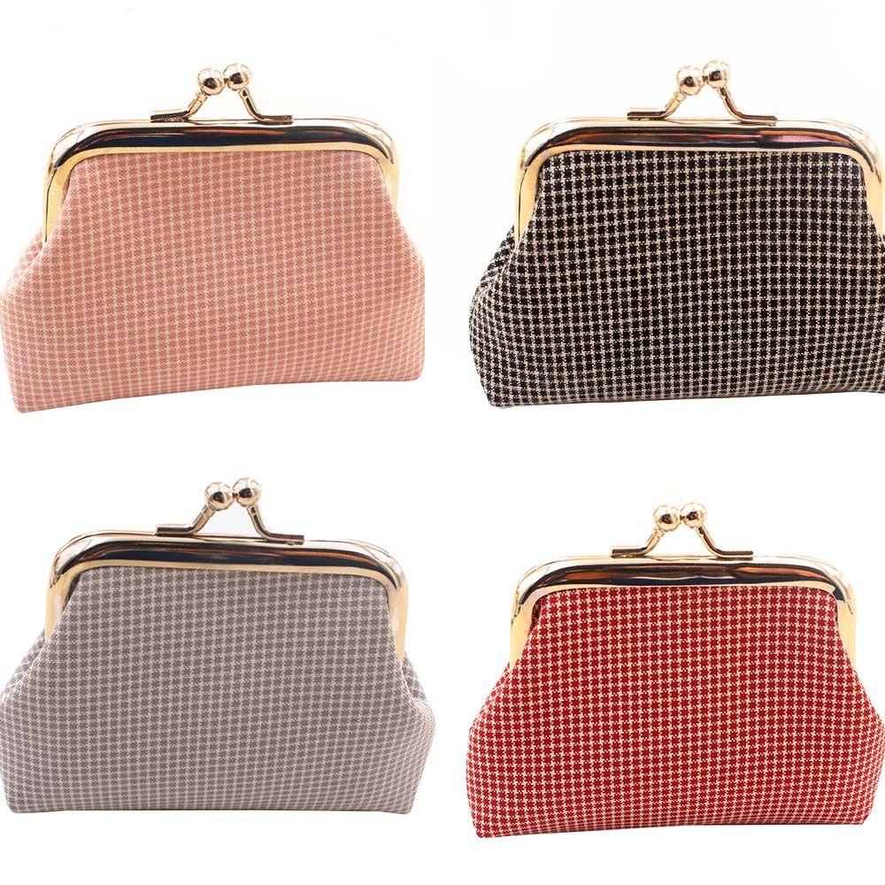 Cotton Handbag Girls Handmade  Pouch Retro Wallet Plaid Coin Purse Card Holder Buckle Small Purse