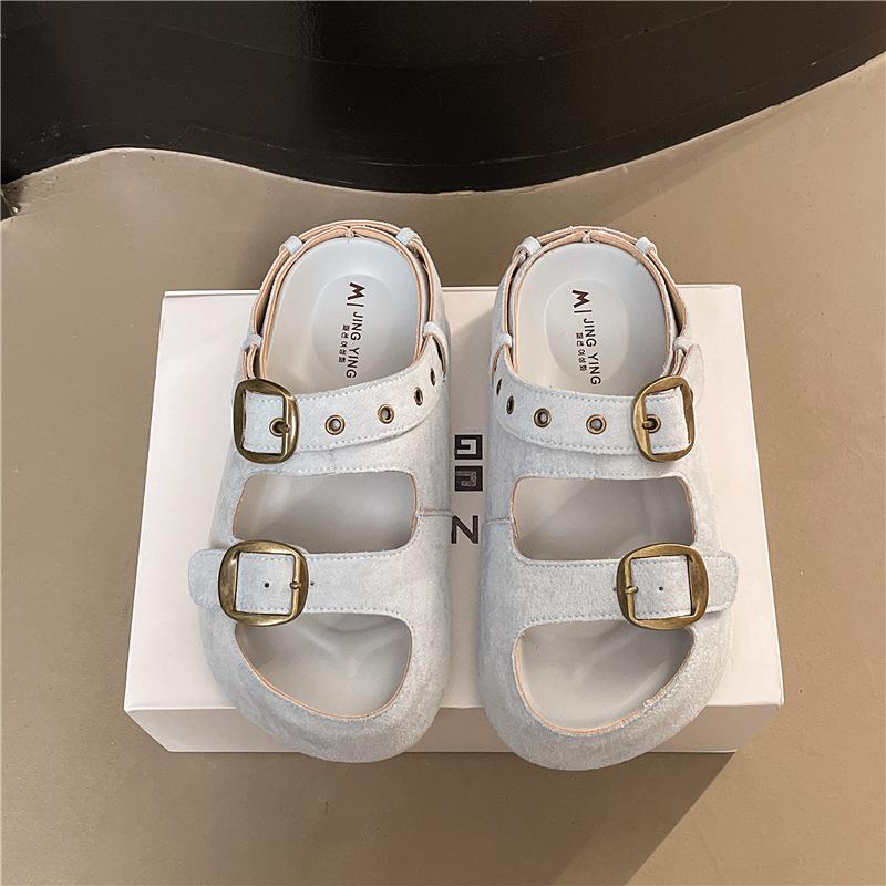2025 summer new casual outer wear belt buckle cool slippers thick bottom fashion beach one word slippers women