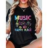 The Joyful Realm of Music, Where Melodies Bring Happiness. A Stylish and Casual T-Shirt for Women, Featuring Music-Themed Prints and Patterns