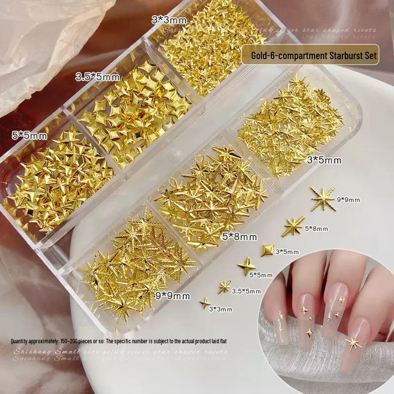 12-Grid Cross Explosion Nail Art Rivets: Butterfly, Streamers, Flowers, Gold & Silver Decorations