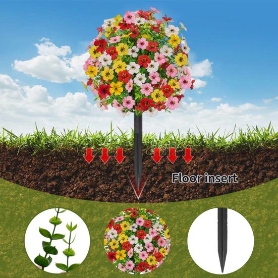 Artificial Violet Topiary Ball UV Resistant Violet Blooms Fake Evergreen Plants Flowers Brush with Ground Spike for Outdoor Indoor Garden Decor
