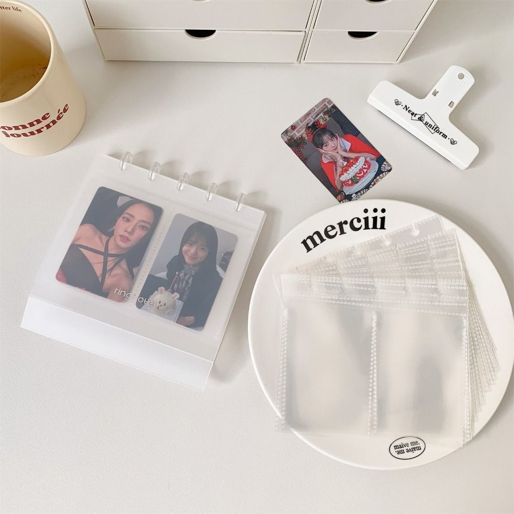 Simple Mushroom Hole Photocards Holder Loose Leaf Transparent Idol Card Collection Binder Vertical Bill Storage Booklet