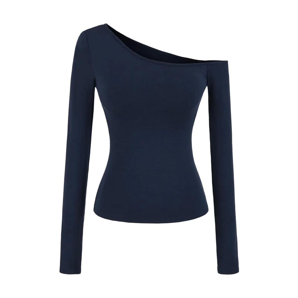 Women's Spicy American One-Shoulder Long-Sleeve Padded Crop Top - Autumn 2025