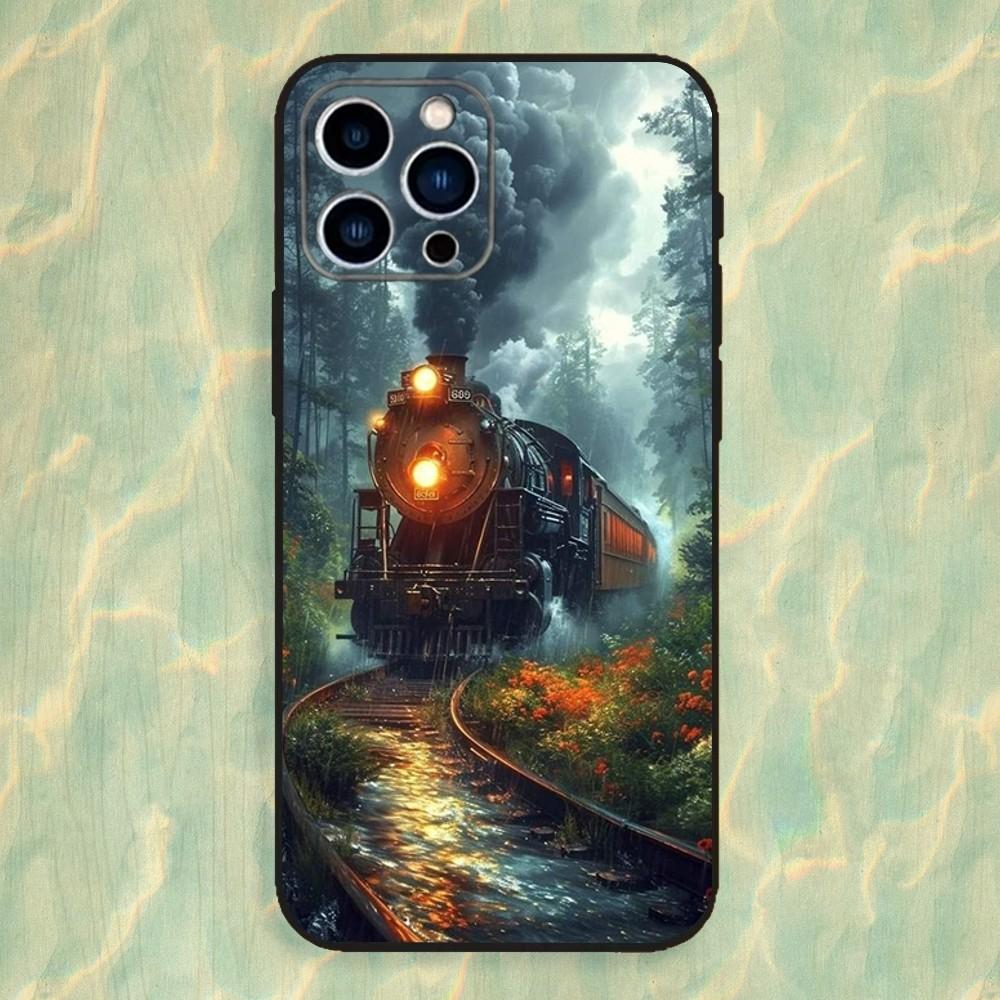 Train Classic Steam Phone Case For iPhone 16,15,14,13,12,11 Plus,Pro Max,XS,X,XR,SE,Mini,8,7,Soft Silicone Black Cover