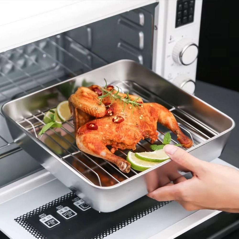 Stainless Steel Roasting Pan Set Non-stick Roasting Cooking Rack Air Fryer Accessories