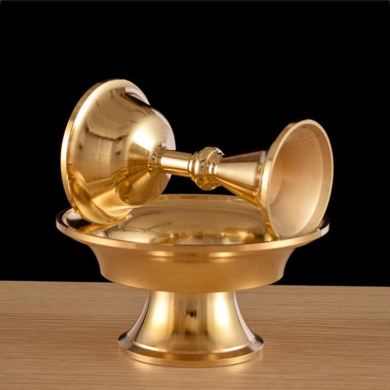 Gold Buddhist Guardian Cup Furnishing Copper Handicraft Polishing Tibetan Tribute Buddhism Holy Water Plate Home Gift Decorative
