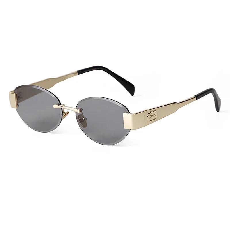 

Luxury Metal Frame Women Rimless Oval Sunglasses Design Brown Sun Glasses Men Classic Frameless Round Shades Sun Glasses as picture