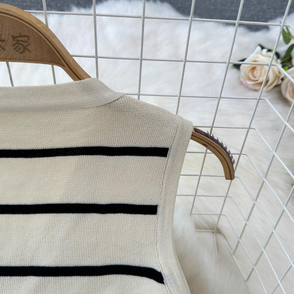 Conjuntos de 2 peças roupas femininas listradas malha sem mangas decote em v tanque + saias envolventes verão cintura alta saia conjunto moda dropship