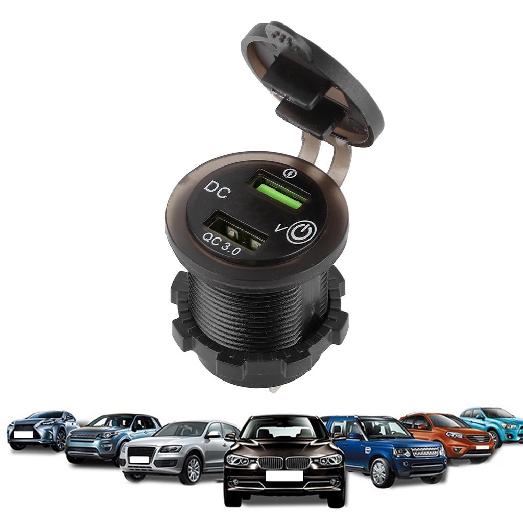 Dual USB Port Charger QC 3.0 Fast Charging Waterproof with LED Voltmeter for Car Boat Yacht ATV RVBlue LED Light
