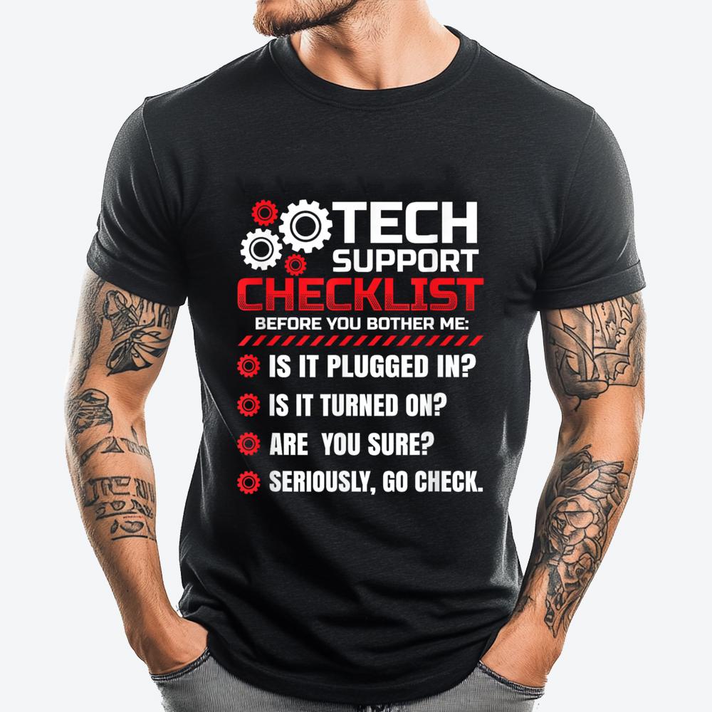 Funny Tech Support Checklist Helpdesk Black T Shirt Male T-Shirt Street Wear T Shirt Graphic Tshirts Game S разноцветный