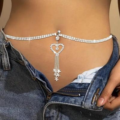 Europeisk og Amerikansk Stjerne Tassel Rhinestone Hjerte Mage Kropp Midjekjede for Kvinner