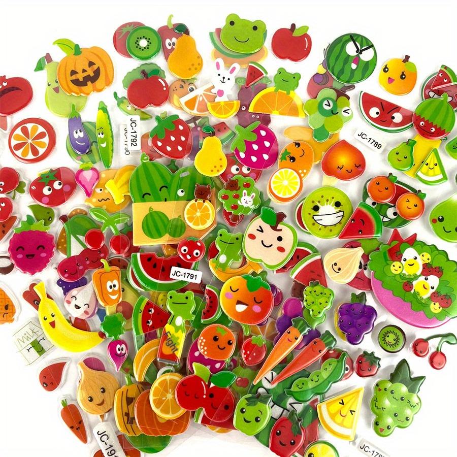 6 Sheets 3D Puffy Stickers Foam Vegetable Fruit Stickers Colored Sticker for Scrapbooking Teacher Reward Sticker DIY JXB