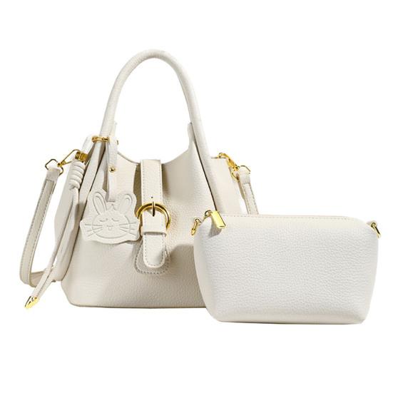 Women's Small Shoulder Bag Faux Leather Crossbody Bag with Makeup Bag Bucket Bag with Adjustable Shoulder Strap for Travel Work Parties