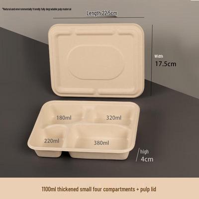 Yuzhuxun 1100ml 4-Compartment Paper Takeaway Container with Pulp Lid