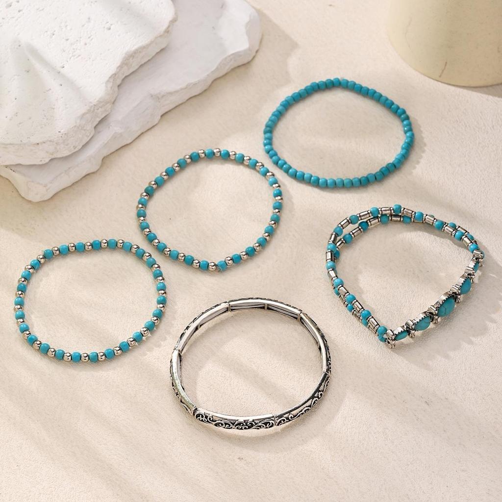 Turquoise Elastic Beaded Bracelet DIY Set - 5 Pieces