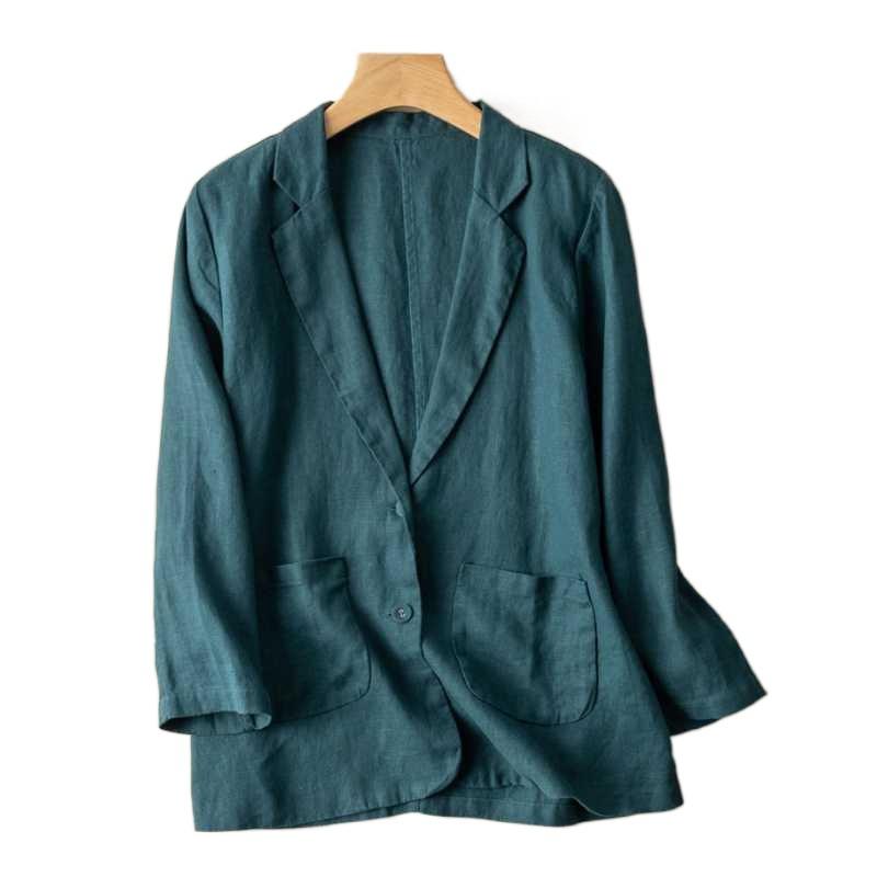 Women's Casual Linen Blend Blazer Long Sleeve Lightweight Open Front Suit Jacket