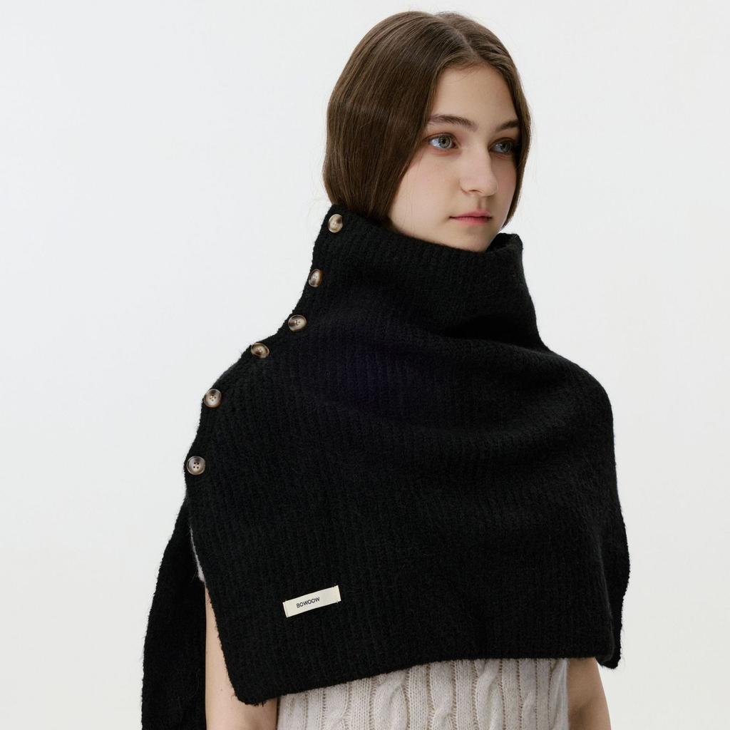 Women's Solid Color Knit Button Shawl Soft Warm Cape Coat with Slit Design Versatile Scarf for Fall Winter