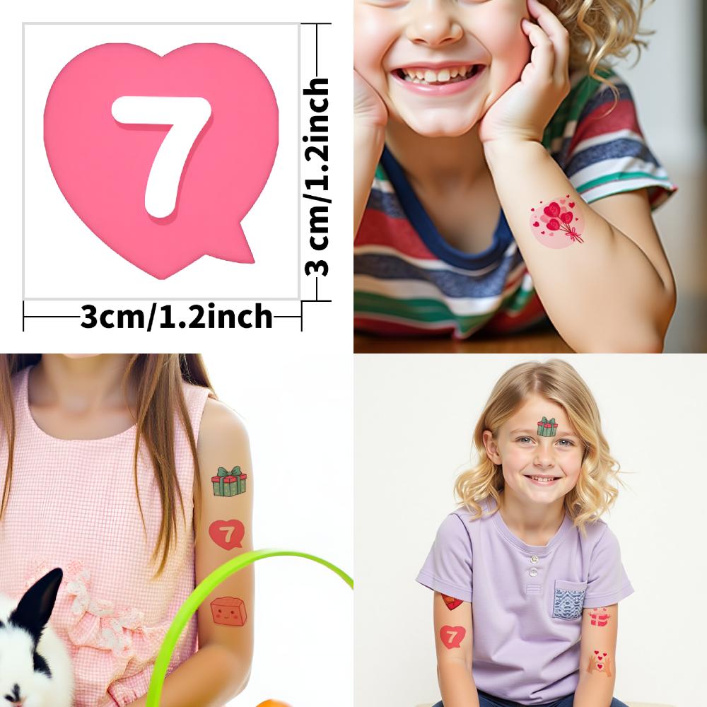 54pcs Temporary Tattoo Heart Stickers Waterproof Long-lasting Body Stickers Love Stickers Cartoon For Cheeks Adults Children
