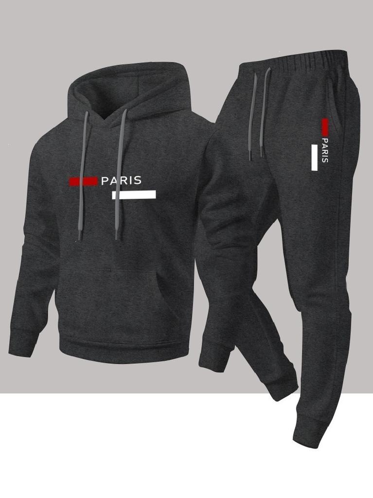 Herren Freizeit Sportanzug Mode PARIS Buchstaben Druck Kapuzenpullover Hose Zweiteiliges Set