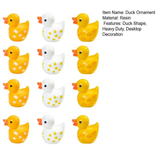 12Pcs Mini Flower Duck Figurine Yellow White Duck Resin Statue Miniature Animal Ornament Home Office Desktop Decoration Dollhouse Accessories