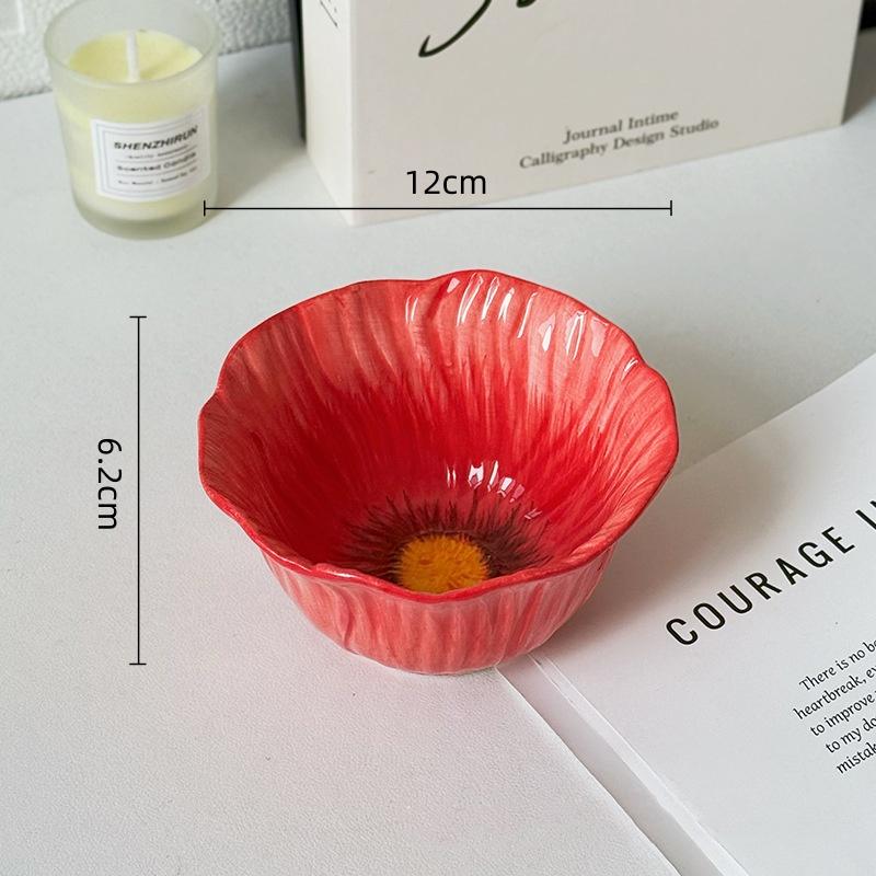 Flower Porcelain Plate Red Flowers Tableware Dining Plate Ceramic Bowl Coffee Cup Mug Household Tableware Set Table Kitchen Tool
