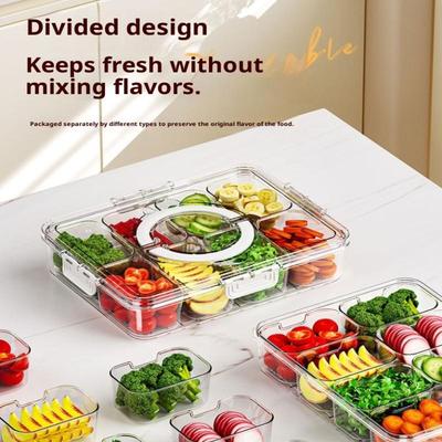 Geteilte Platte mit Deckel Lebensmittelaufbewahrungsbox Snackbox 8 Fächer Snackbox Obstaufbewahrungsbox für Kühlschrank Snack Gemüse Obst Lebensmittel