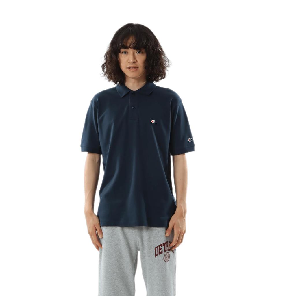 Polo Short One Point Short Sleeve Polo Basic L [Champion] Shirt, Sleeve, 100% Cotton, Embroidery, Logo, Shirt, C3-Z358Z, Men's, Navy,