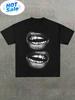 Grill Lippen Lustiges Grafik-T-Shirt Lässig Weich Reine Baumwolle 220 g/m² Muster Gedrucktes T-Shirt Schwarz