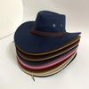 Summer Men's Sun Hat Suede Western Cowboy Hat Jazz Hat Big Eaves Outdoor Sun Protection Hat Windbreak Rope Hat