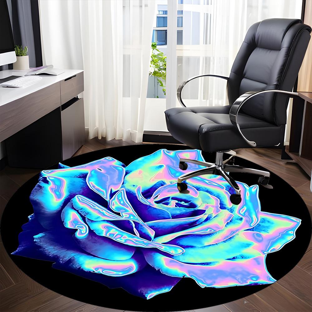 1pc Neon Floral Print Chair Carpet for Office, Round Non Slip Durable Large Size Office Carpet, Suitable for Office