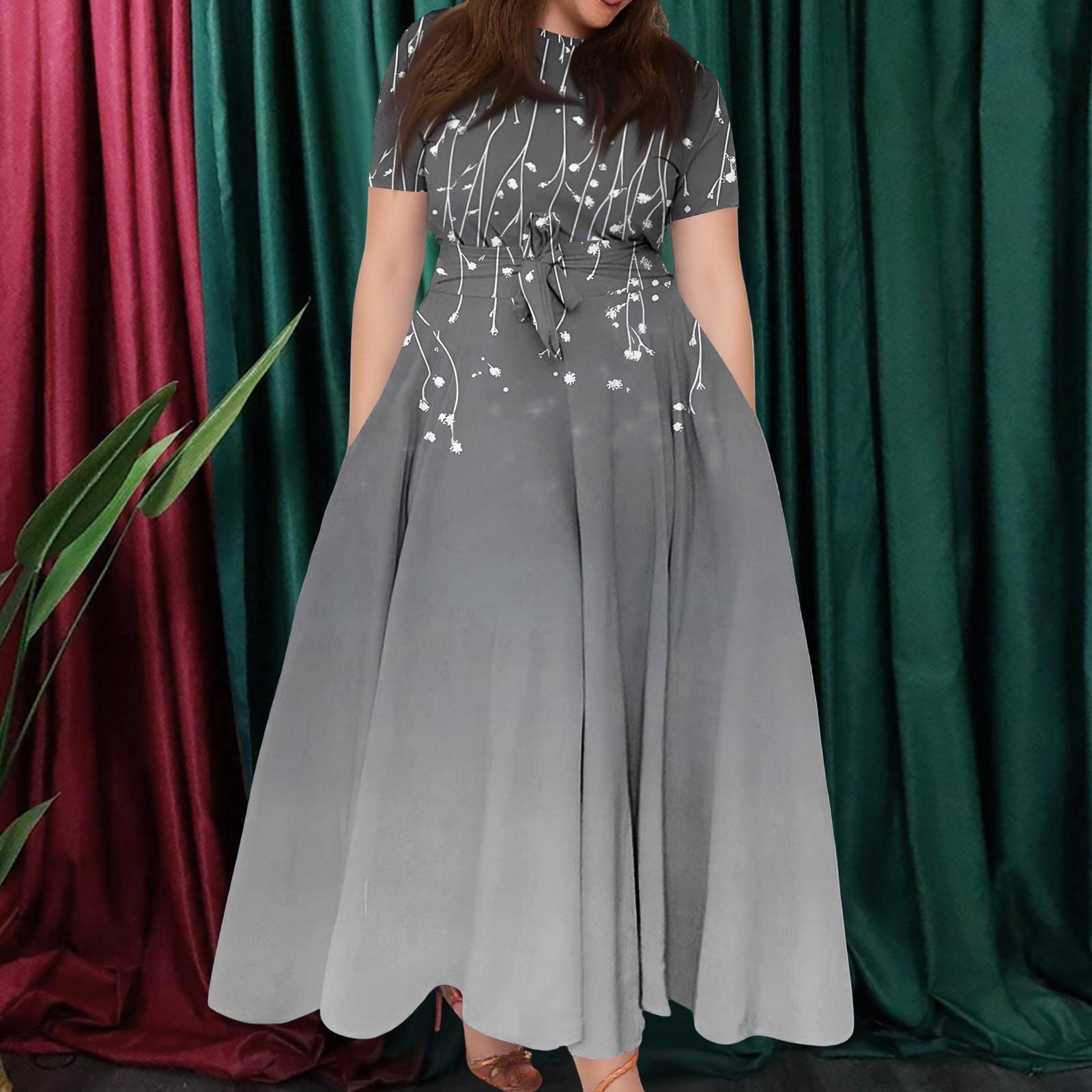 

Женское повседневное модное свободное платье большого размера с принтом, круглым вырезом и короткими рукавами, карманными бретелями XXXXXL