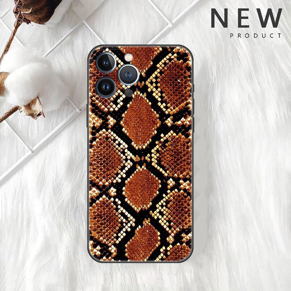 Etui Case Dla Apple iPhone 14 11 13 7 12 Pro 7 XR XS Max 8 Plus 6 14Pro 13Mini Czarne Miękkie Etui na Telefon Wzór Skóry Węża Zwierzęcy